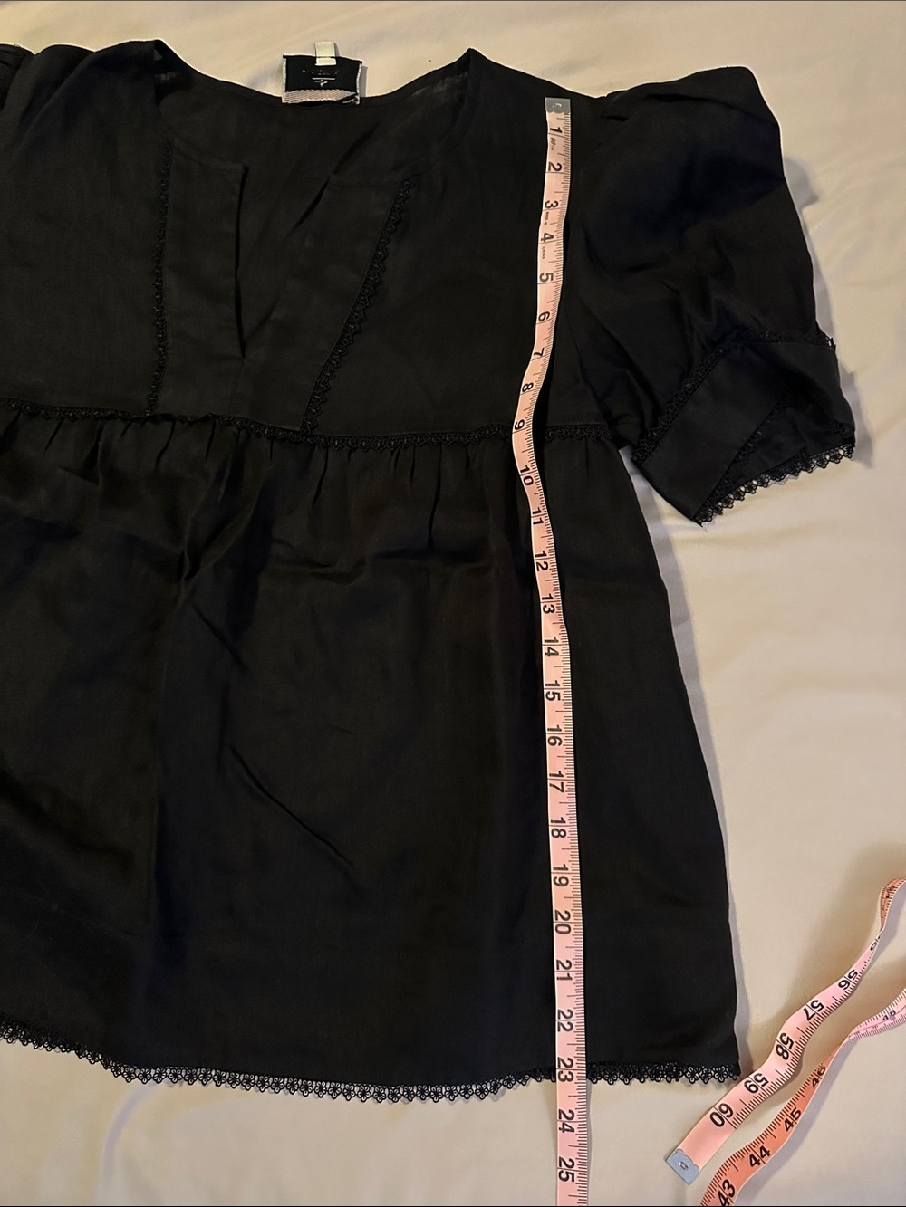 Tuckernuck After Hours Indra Linen Puff Sleeve Blouse in Black Size M - Picture 11 of 11